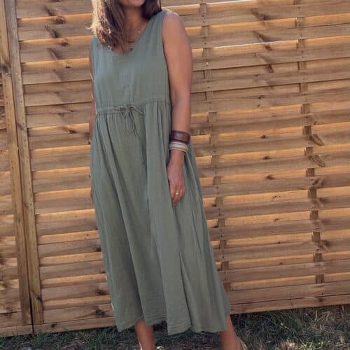 Robe longue en coton kaki Elyne