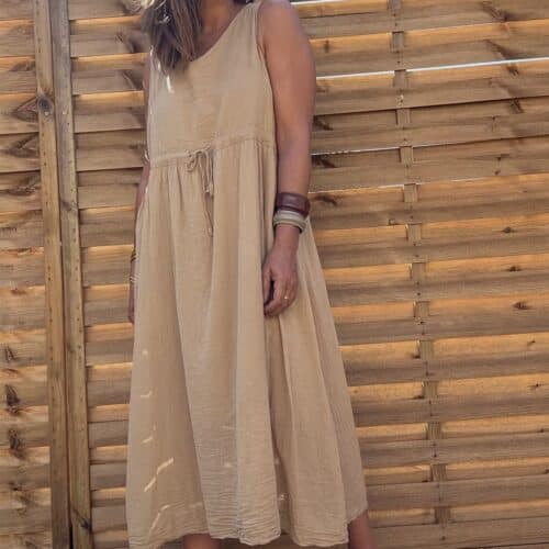 Robe longue en coton camel Elyne