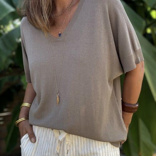 Pull ample taupe maille fine et fluide Lyra