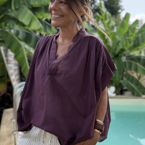 Blouse ample Théa en voile de coton prune