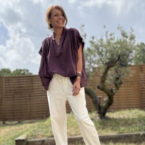 Blouse ample Théa en voile de coton prune