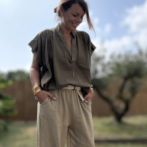 Blouse ample Théa en voile de coton vert agave