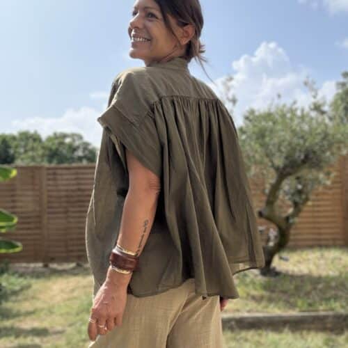 Blouse ample Théa en voile de coton vert agave