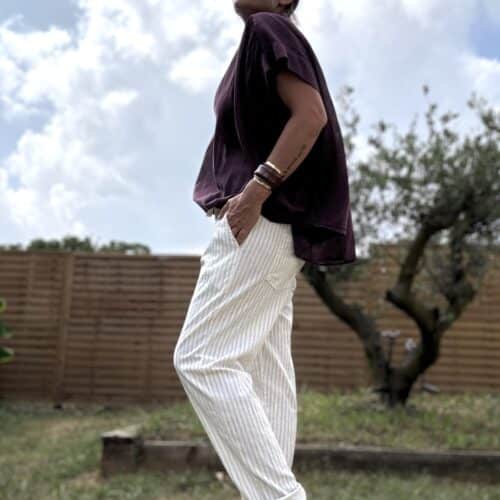 Pantalon rayé beige Samba