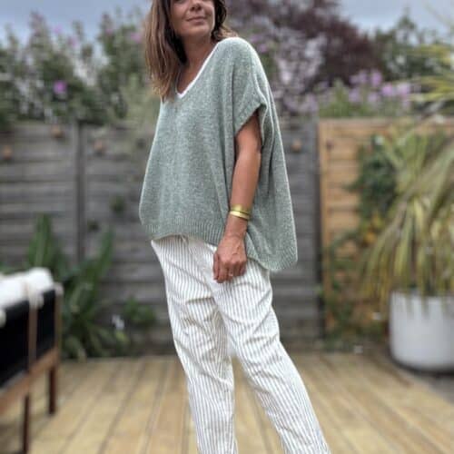 Pantalon rayé kaki clair Samba