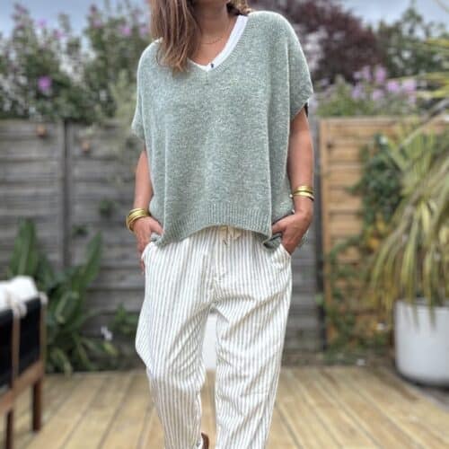 Pantalon rayé kaki clair Samba