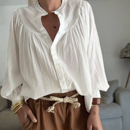 Chemise en voile de coton blanc brodé Séliane