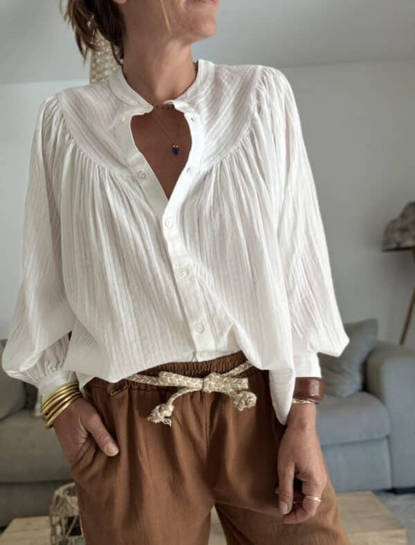 Chemise en voile de coton blanc brodé Séliane