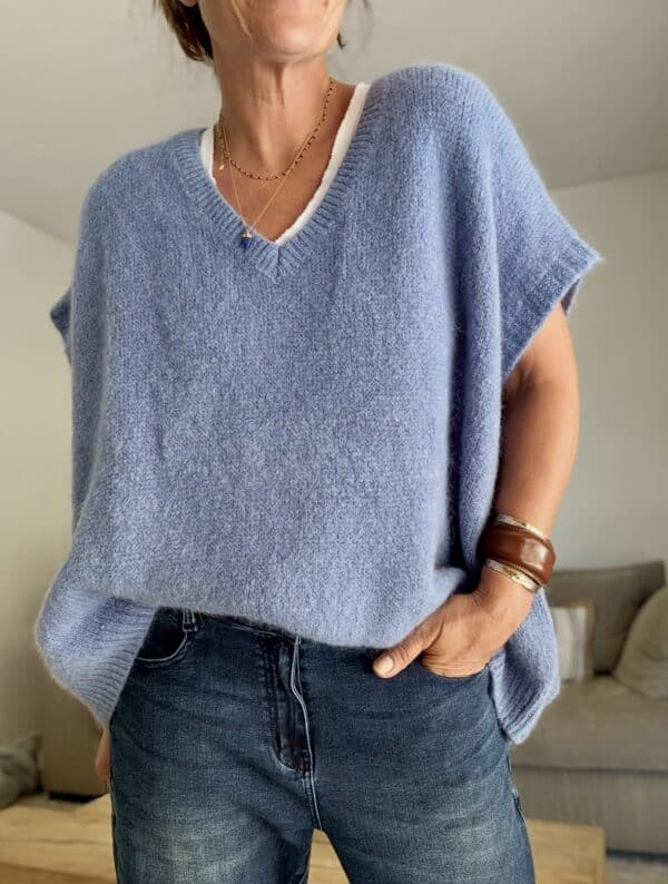 Pull oversize en kid mohair bleu Noé