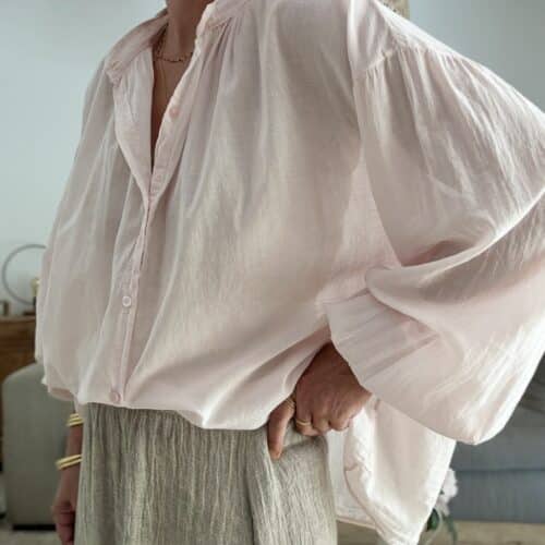 Chemise oversize en voile de coton rose Miya