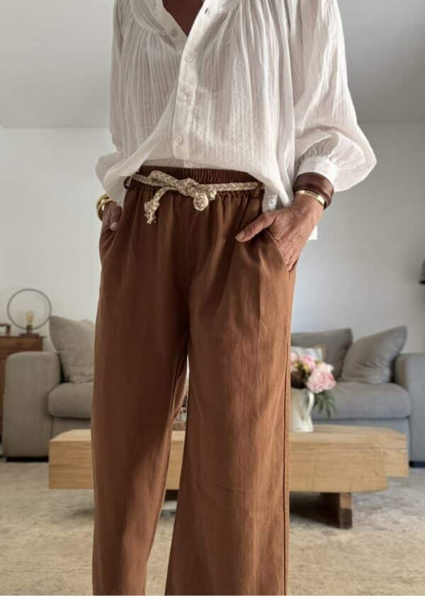 Pantalon large en coton chocolat Intuition – Image 4