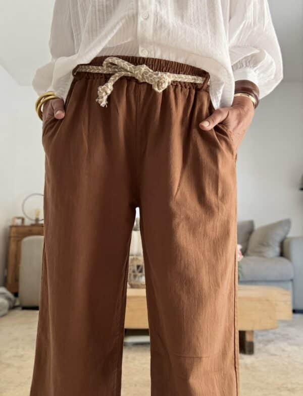 Pantalon large en coton chocolat Intuition – Image 5
