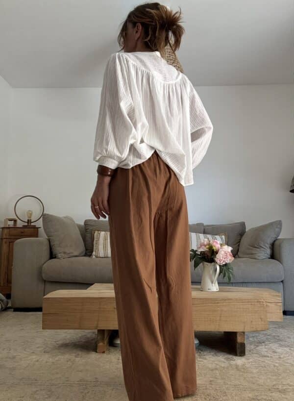 Pantalon large en coton chocolat Intuition – Image 6