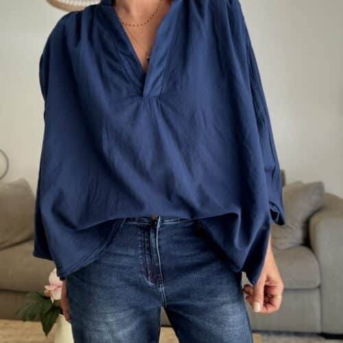 Blouse oversize Gigi marine en voile de coton