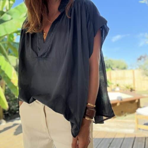 Blouse ample Théa en voile de coton marine