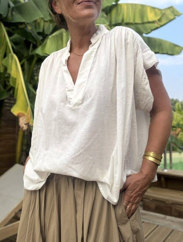 Blouse ample Théa en voile de coton écru