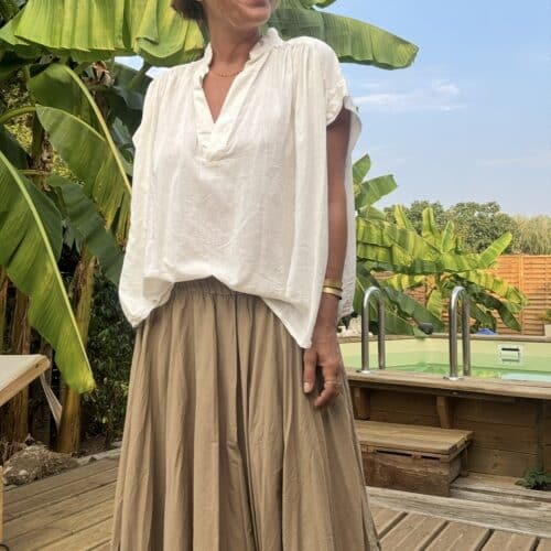 Blouse ample Théa en voile de coton écru
