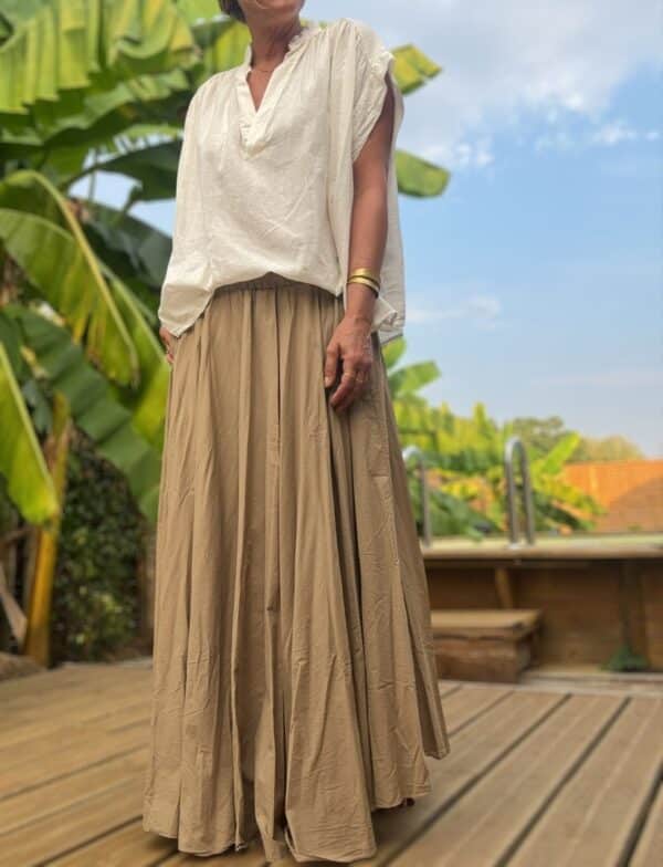 jupe longue en coton camel – Image 2