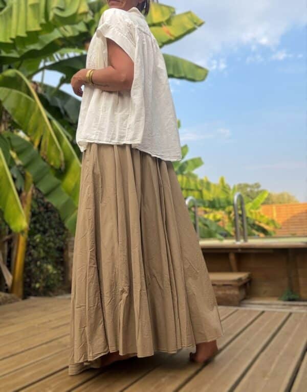 jupe longue en coton camel – Image 3