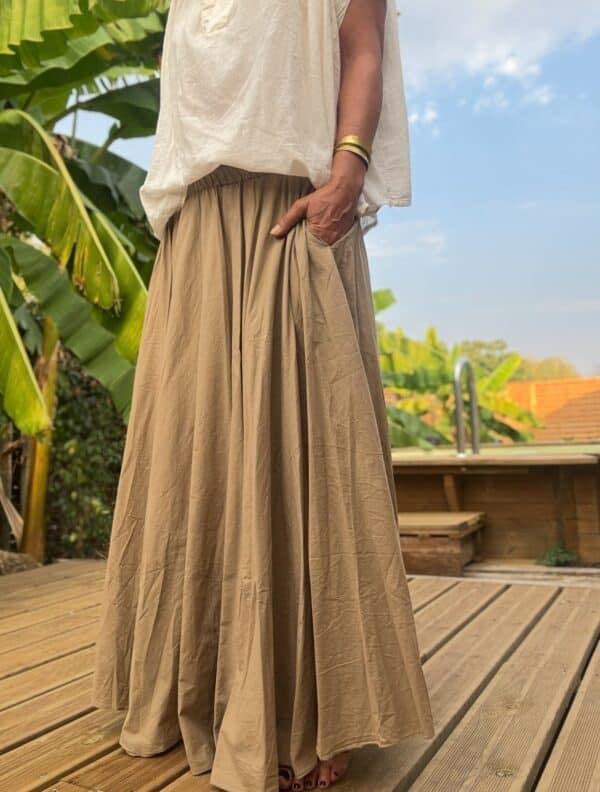 jupe longue en coton camel – Image 4