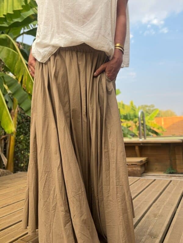 jupe longue en coton camel