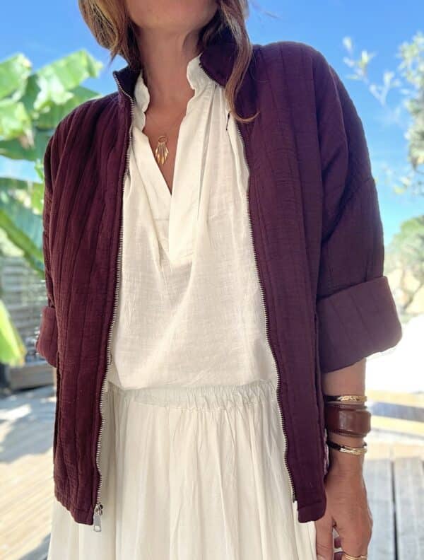 Veste matelassée légère en coton prune – Image 3