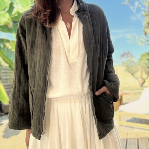 Veste matelassée légère en coton kaki