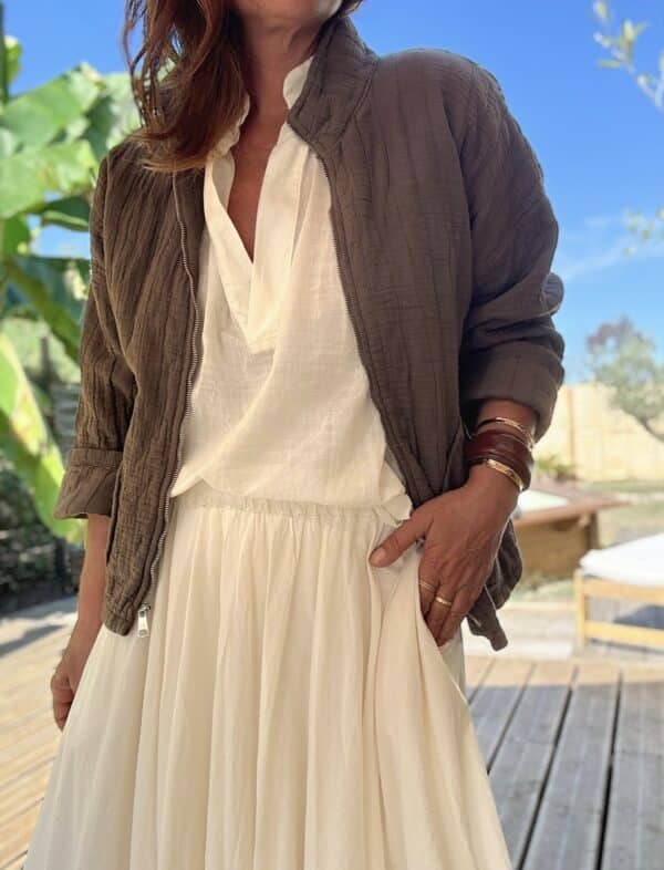 Veste matelassée légère en coton chocolat – Image 5