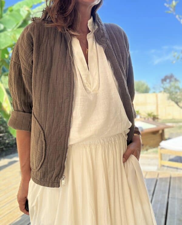 Veste matelassée légère en coton chocolat – Image 7