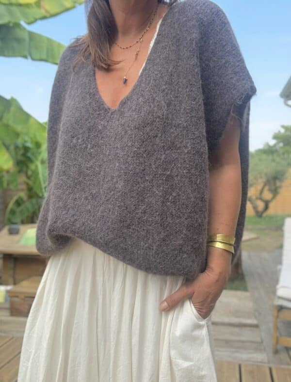 Pull ample en baby alpaga chocolat – Image 3