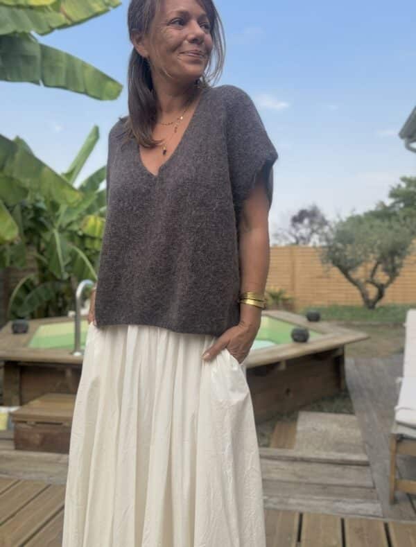 Pull ample en baby alpaga chocolat