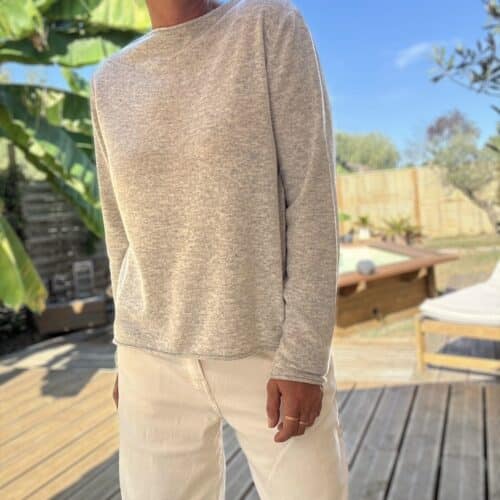 Pull fin en cachemire et laine gris clair