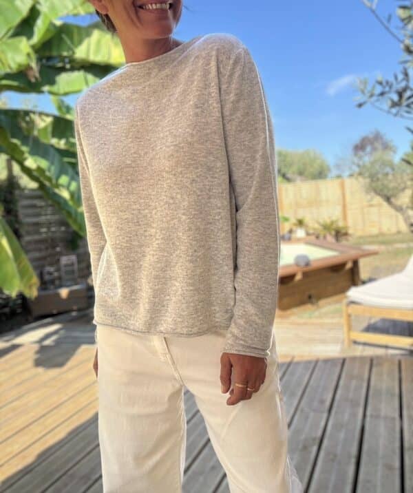 Pull fin en cachemire et laine gris clair