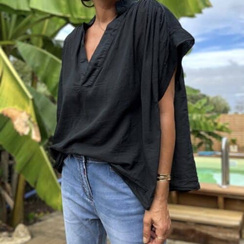 Blouse ample Théa en voile de coton noir