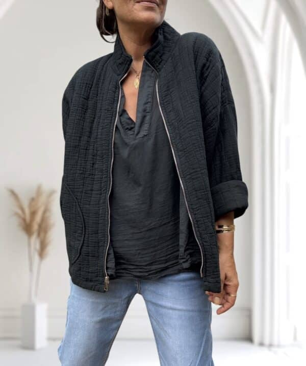 Veste matelassée légère en coton noir – Image 6
