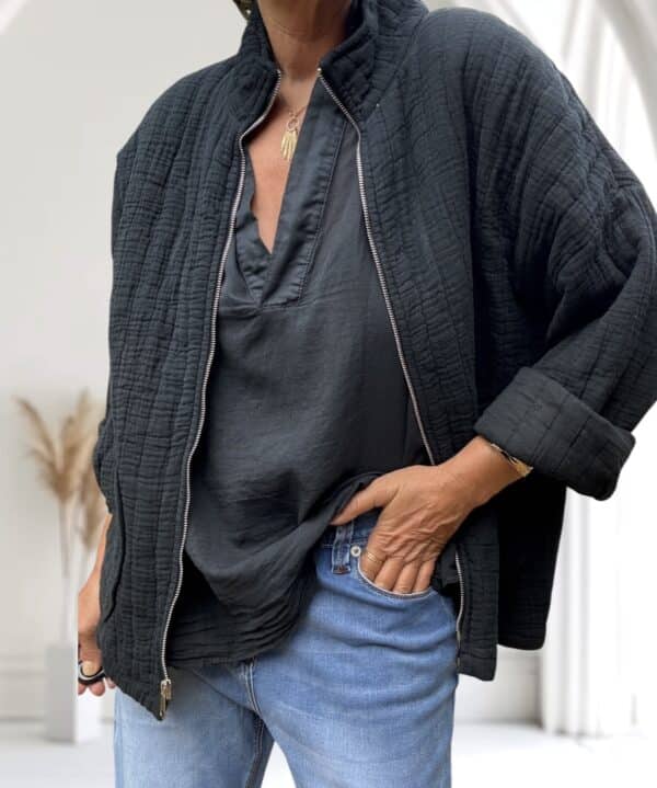 Veste matelassée légère en coton noir – Image 7