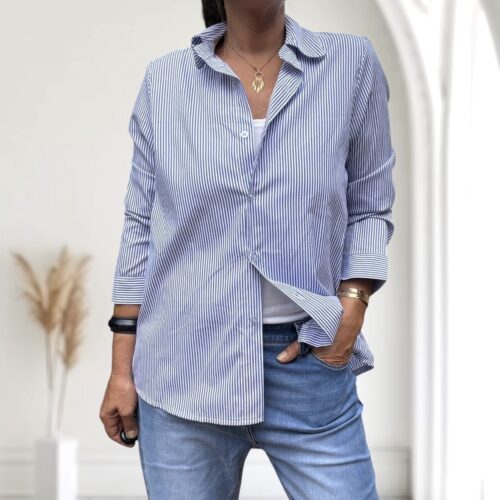 Chemise rayée bleu et blanc en coton