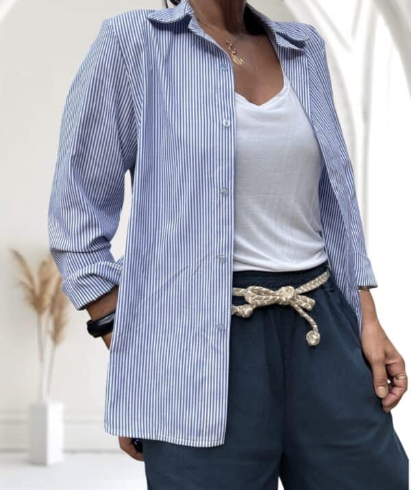 Chemise rayée bleu et blanc en coton – Image 6