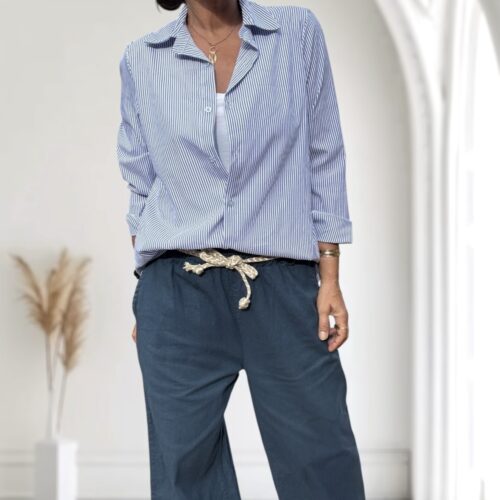 Chemise rayée bleu et blanc en coton