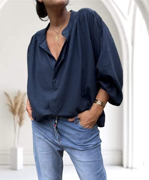 Chemise ample marine en voile de coton Gigi