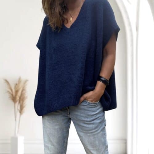 Pull oversize en kid mohair marine Noé