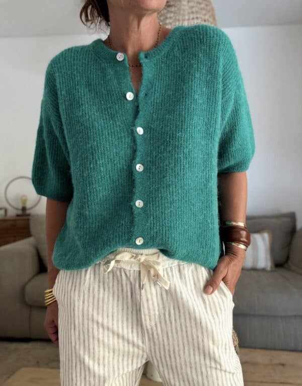 gilet en baby alpaga vert Lory manches courtes