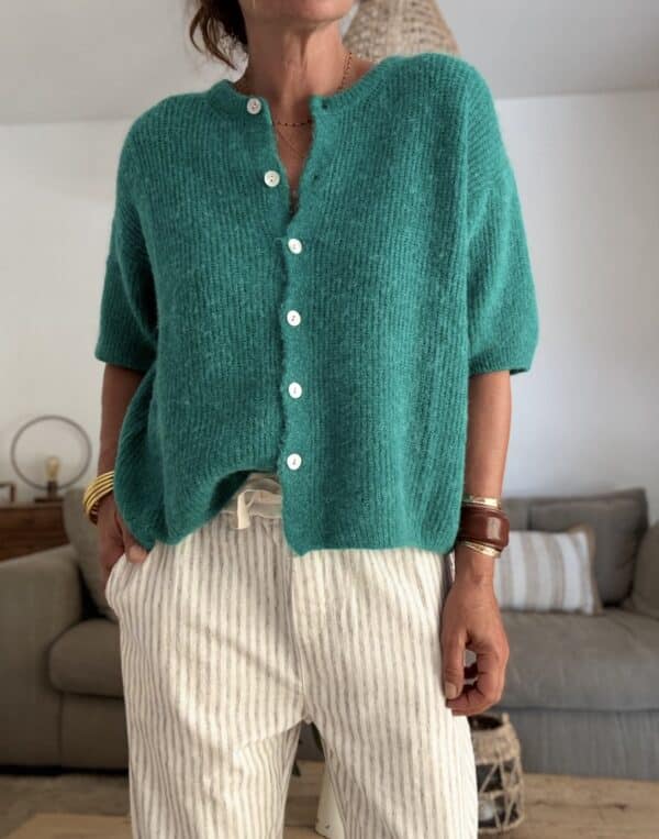gilet en baby alpaga vert Lory manches courtes – Image 4