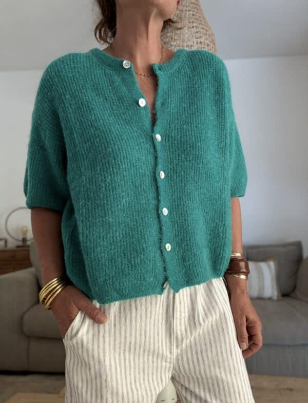 gilet en baby alpaga vert Lory manches courtes – Image 3
