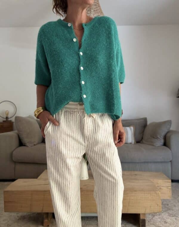 gilet en baby alpaga vert Lory manches courtes – Image 2