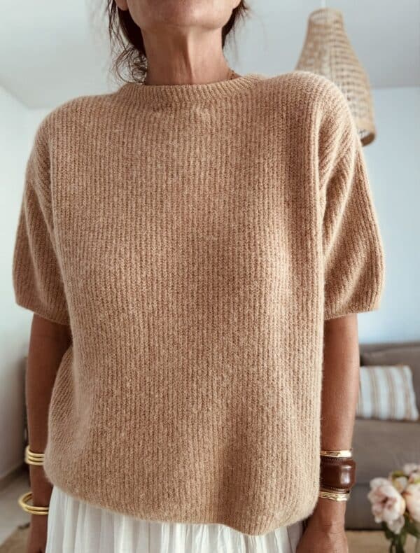 gilet camel en baby alpaga Lory manches courtes – Image 5