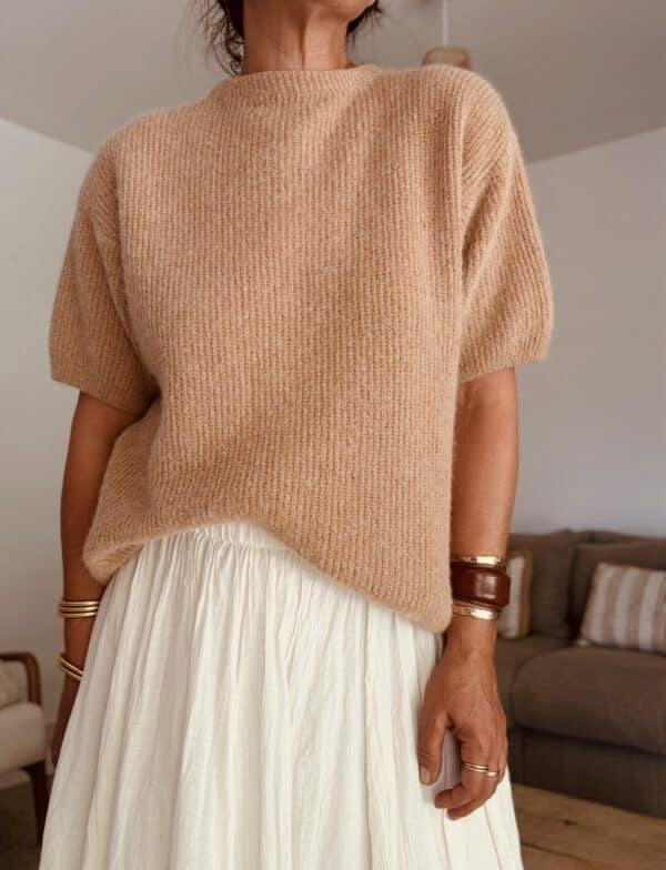 gilet camel en baby alpaga Lory manches courtes – Image 4