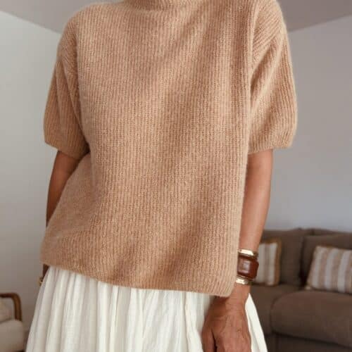 gilet camel en baby alpaga Lory manches courtes