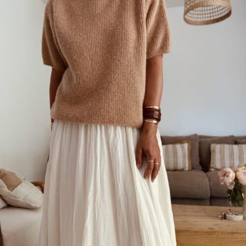 gilet camel en baby alpaga Lory manches courtes