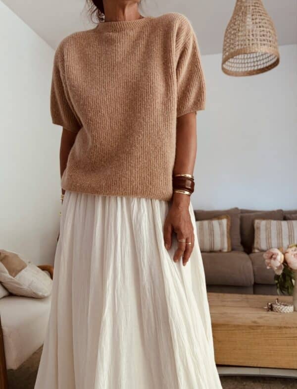 gilet camel en baby alpaga Lory manches courtes – Image 2